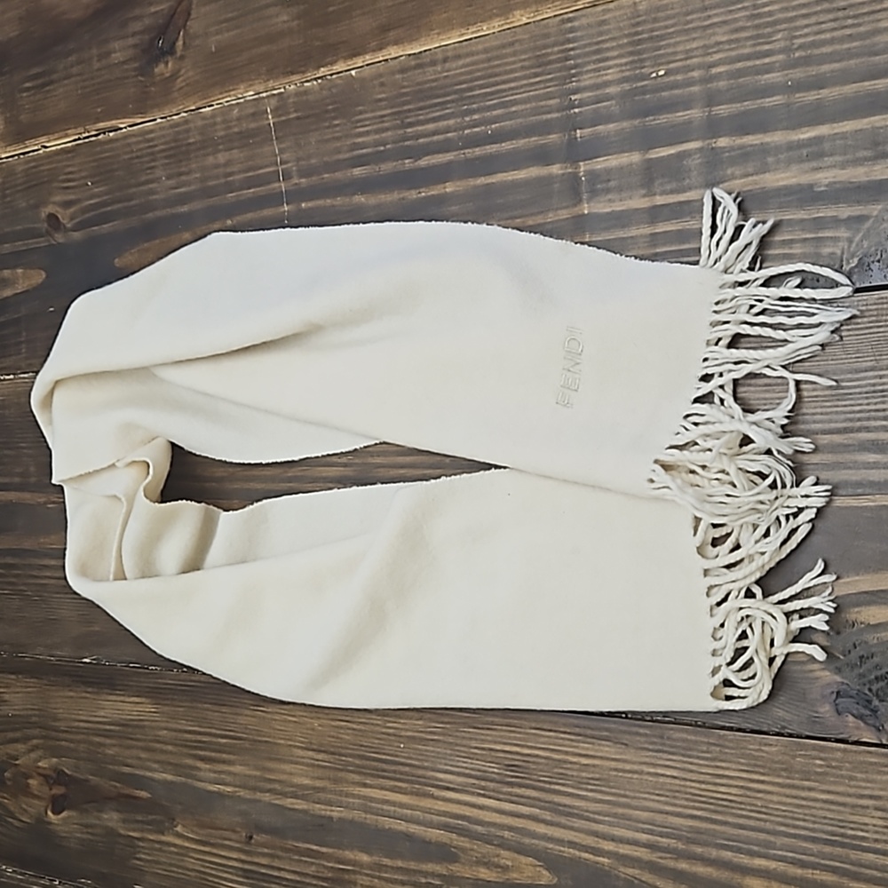 Fendi Cream Fringe Wool Scarf